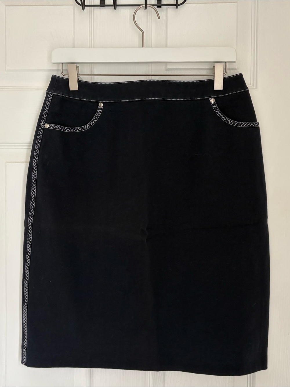 Carlisle Black Pencil Skirt with Contrast Stitching